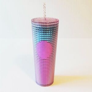Starbucks 2021 Gradient Ombre Pink and Blue Grid Tumbler